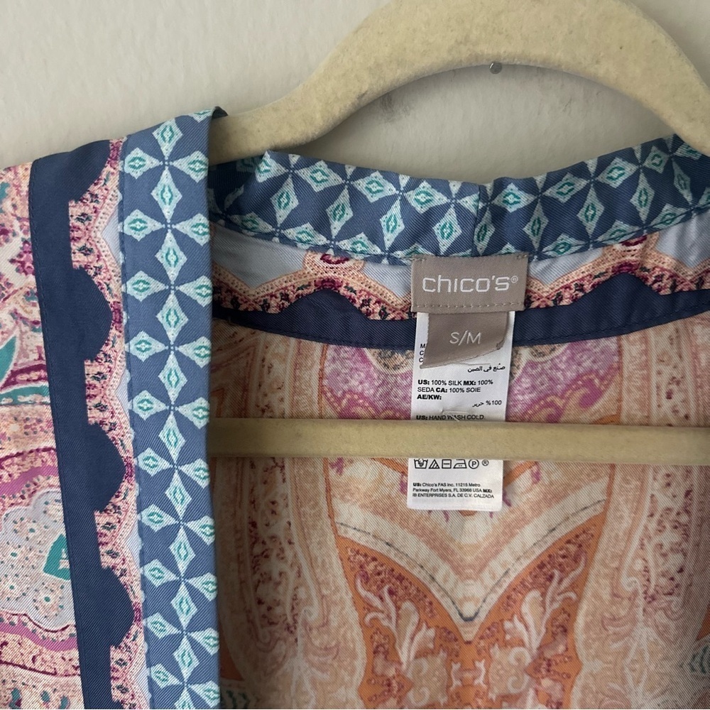 Chico's Medallion-Print Boho 100% Silk Ruana Wrap Beach Cover Up Tassel Tie S/M - Picture 6 of 14